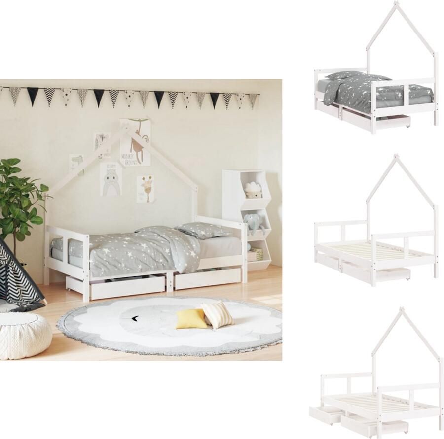 VidaXL Kinderbedframe Kinderbedframes Kinderbed Bed Voor Kinderen Kinderbedframe met lades 80x160 cm massief grenenhout wit