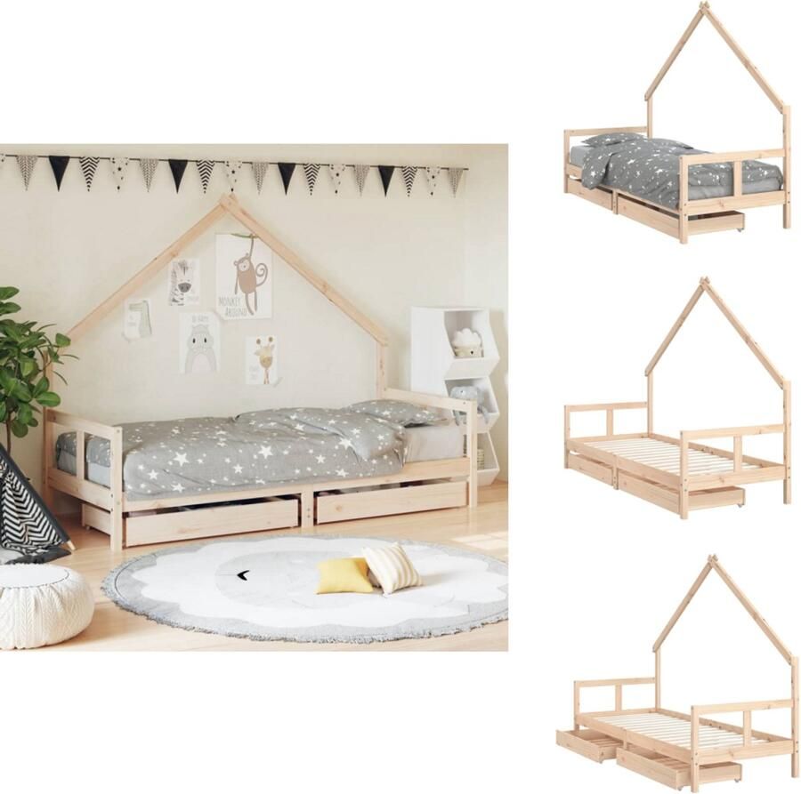 VidaXL Kinderbedframe Kinderbedframes Kinderbed Bed Voor Kinderen Kinderbedframe met lades 80x200 cm massief grenenhout