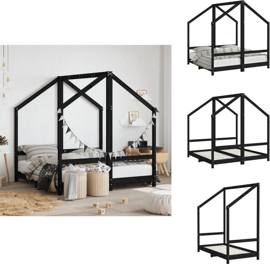 VidaXL Kinderbedframe Kinderbedframes Kinderbed Peuterbed Kinderbedframe 2x(70x140) cm massief grenenhout zwart