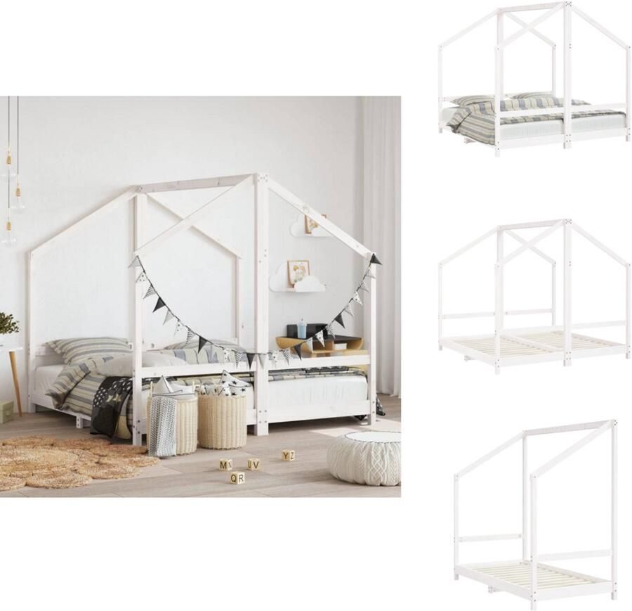 VidaXL Kinderbedframe Kinderbedframes Kinderbed Peuterbed Kinderbedframe 2x(80x160) cm massief grenenhout wit