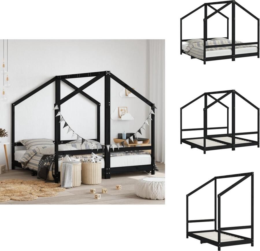 VidaXL Kinderbedframe Kinderbedframes Kinderbed Peuterbed Kinderbedframe 2x(80x160) cm massief grenenhout zwart