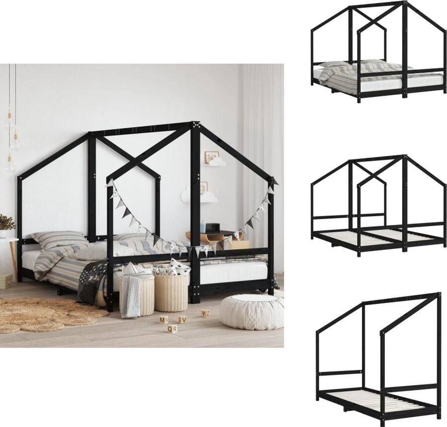 VidaXL Kinderbedframe Kinderbedframes Kinderbed Peuterbed Kinderbedframe 2x(80x200) cm massief grenenhout zwart