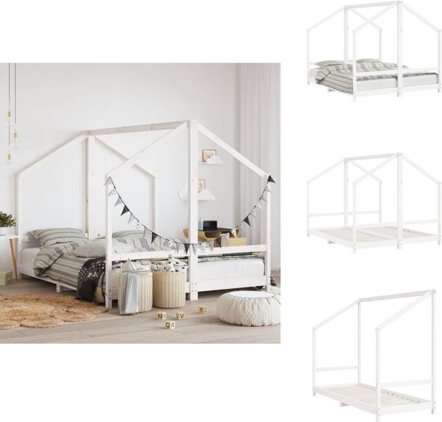 VidaXL Kinderbedframe Kinderbedframes Kinderbed Peuterbed Kinderbedframe 2x(80x200) cm massief grenenhout wit