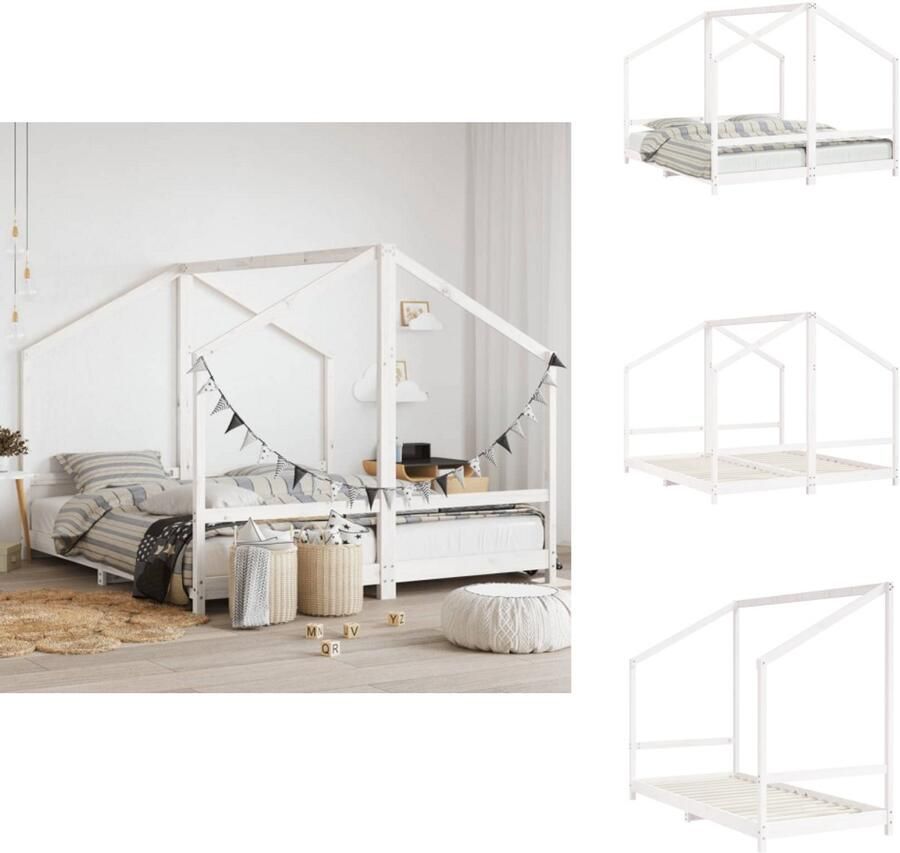 VidaXL Kinderbedframe Kinderbedframes Kinderbed Peuterbed Kinderbedframe 2x(90x200) cm massief grenenhout wit