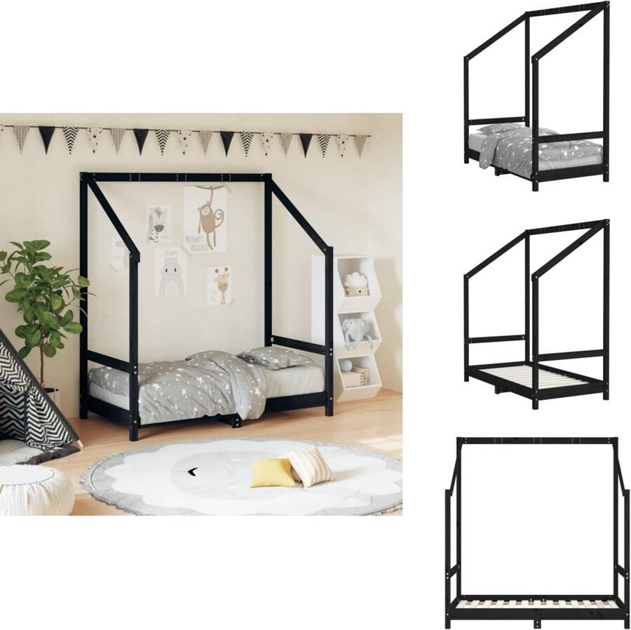 VidaXL Kinderbedframe Kinderbedframes Kinderbed Peuterbed Kinderbedframe 70x140 cm massief grenenhout zwart - Foto 2