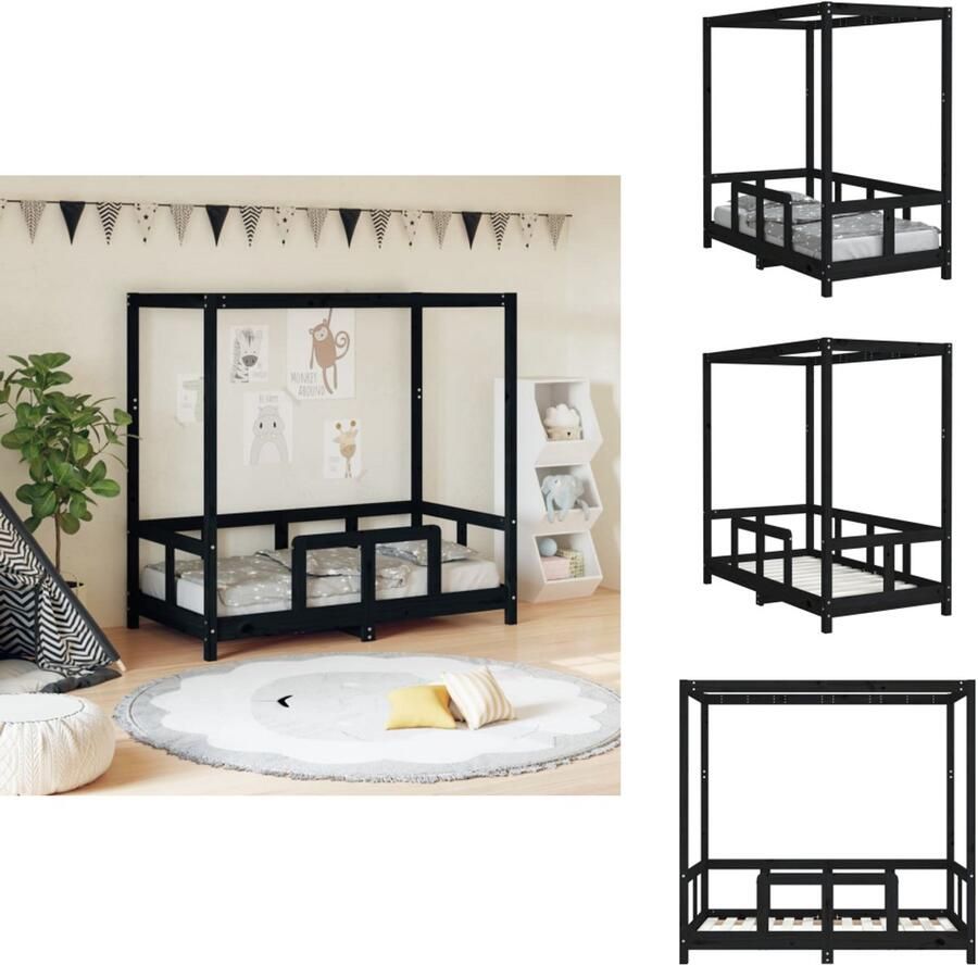VidaXL Kinderbedframe Kinderbedframes Kinderbed Peuterbed Kinderbedframe 70x140 cm massief grenenhout zwart