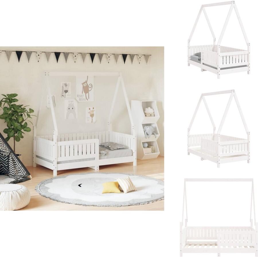 VidaXL Kinderbedframe Kinderbedframes Kinderbed Peuterbed Kinderbedframe 70x140 cm massief grenenhout wit