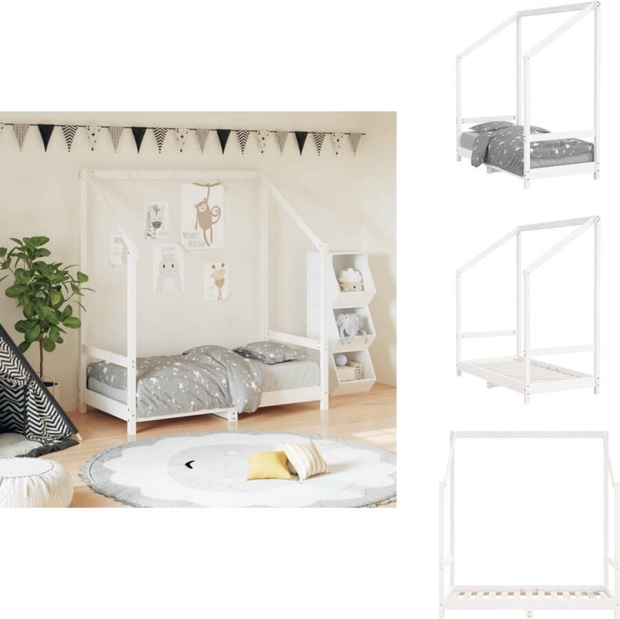 VidaXL Kinderbedframe Kinderbedframes Kinderbed Peuterbed Kinderbedframe 70x140 cm massief grenenhout wit