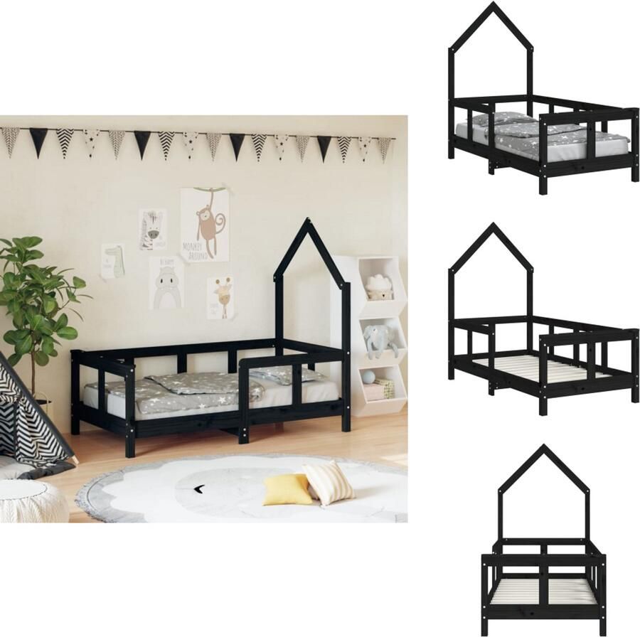 VidaXL Kinderbedframe Kinderbedframes Kinderbed Peuterbed Kinderbedframe 70x140 cm massief grenenhout zwart
