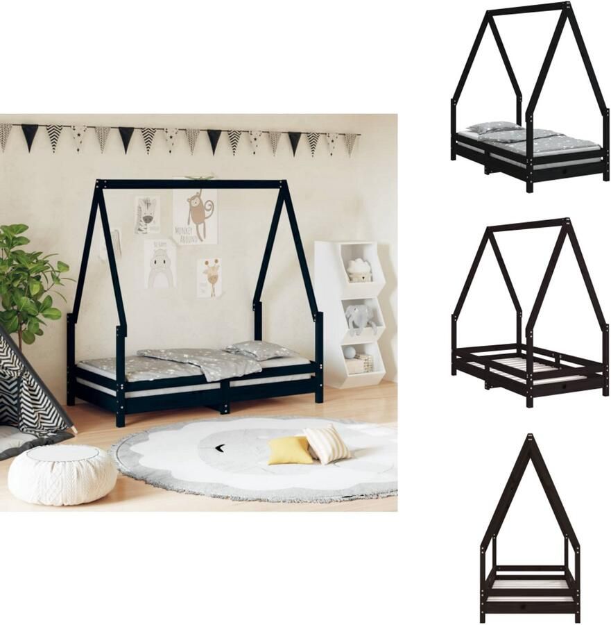 VidaXL Kinderbedframe Kinderbedframes Kinderbed Peuterbed Kinderbedframe 70x140 cm massief grenenhout zwart