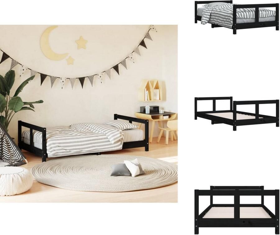 VidaXL Kinderbedframe Kinderbedframes Kinderbed Peuterbed Kinderbedframe 80x160 cm massief grenenhout zwart