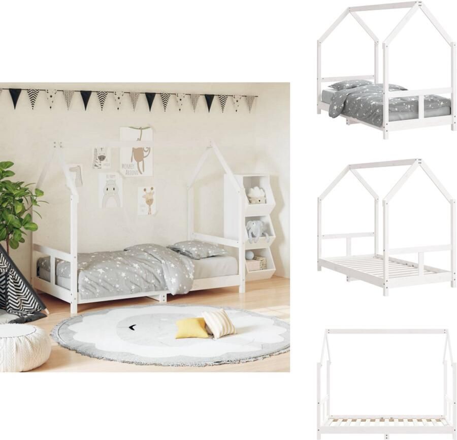 VidaXL Kinderbedframe Kinderbedframes Kinderbed Peuterbed Kinderbedframe 80x160 cm massief grenenhout wit