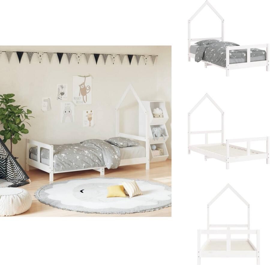 VidaXL Kinderbedframe Kinderbedframes Kinderbed Peuterbed Kinderbedframe 80x160 cm massief grenenhout wit