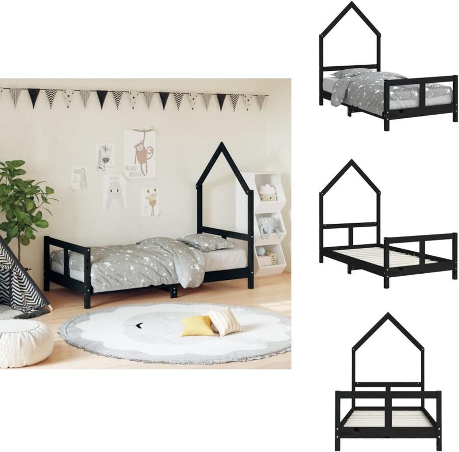 VidaXL Kinderbedframe Kinderbedframes Kinderbed Peuterbed Kinderbedframe 80x160 cm massief grenenhout zwart