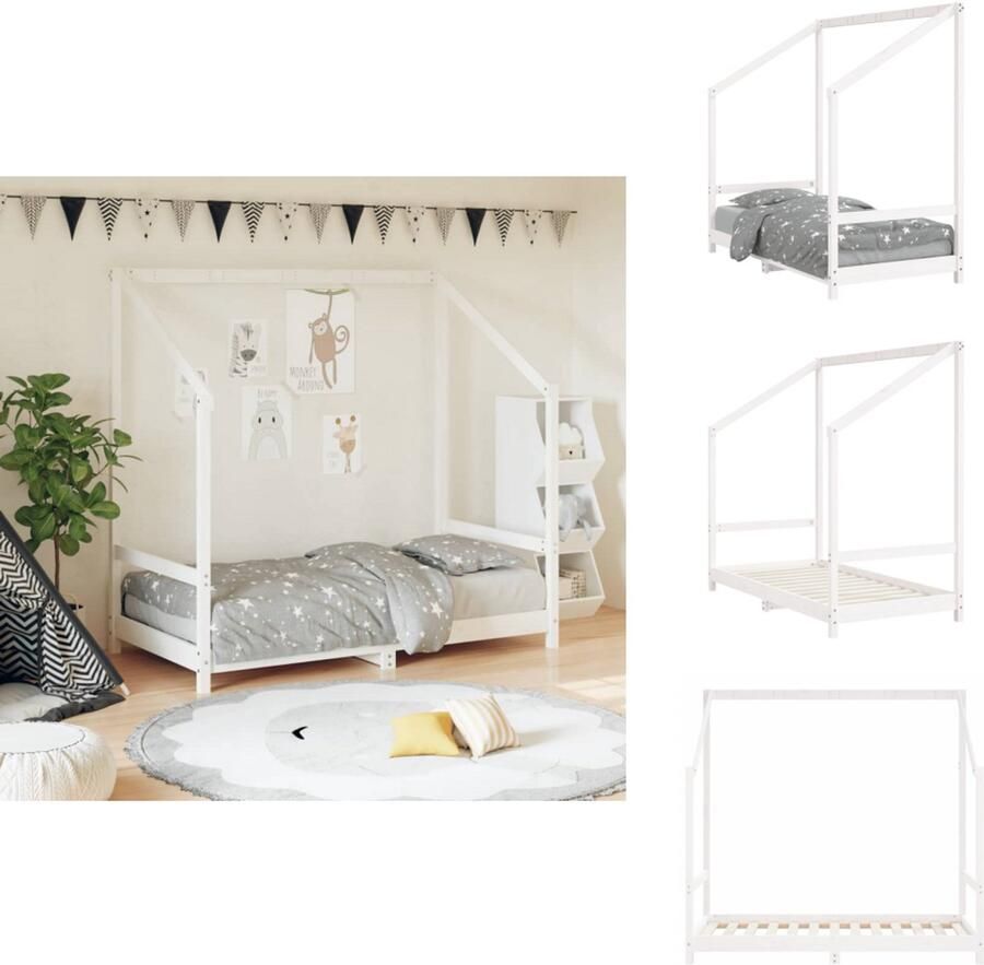 VidaXL Kinderbedframe Kinderbedframes Kinderbed Peuterbed Kinderbedframe 80x160 cm massief grenenhout wit