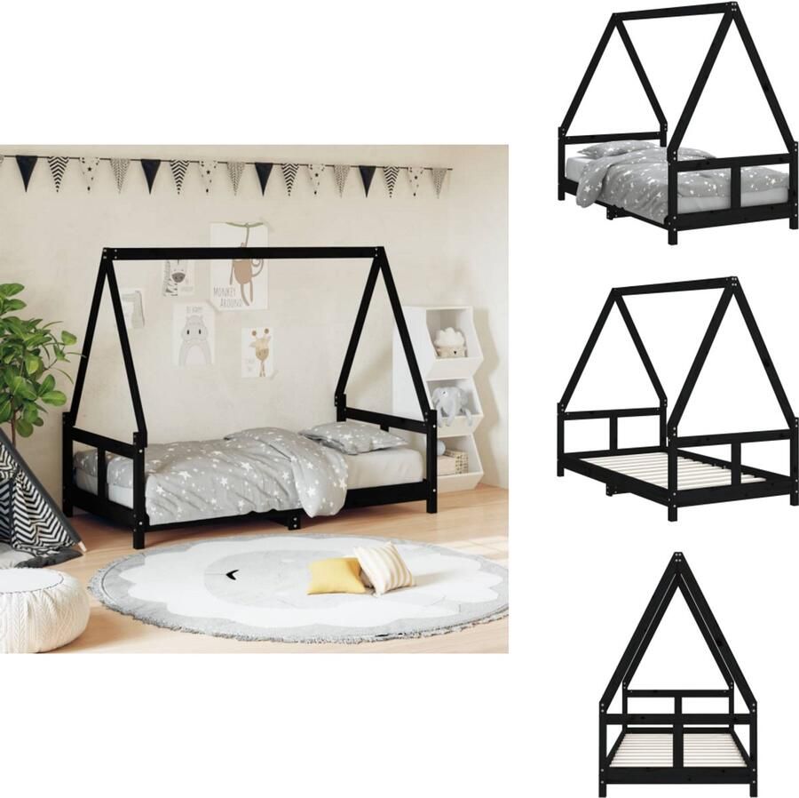 VidaXL Kinderbedframe Kinderbedframes Kinderbed Peuterbed Kinderbedframe 80x160 cm massief grenenhout zwart