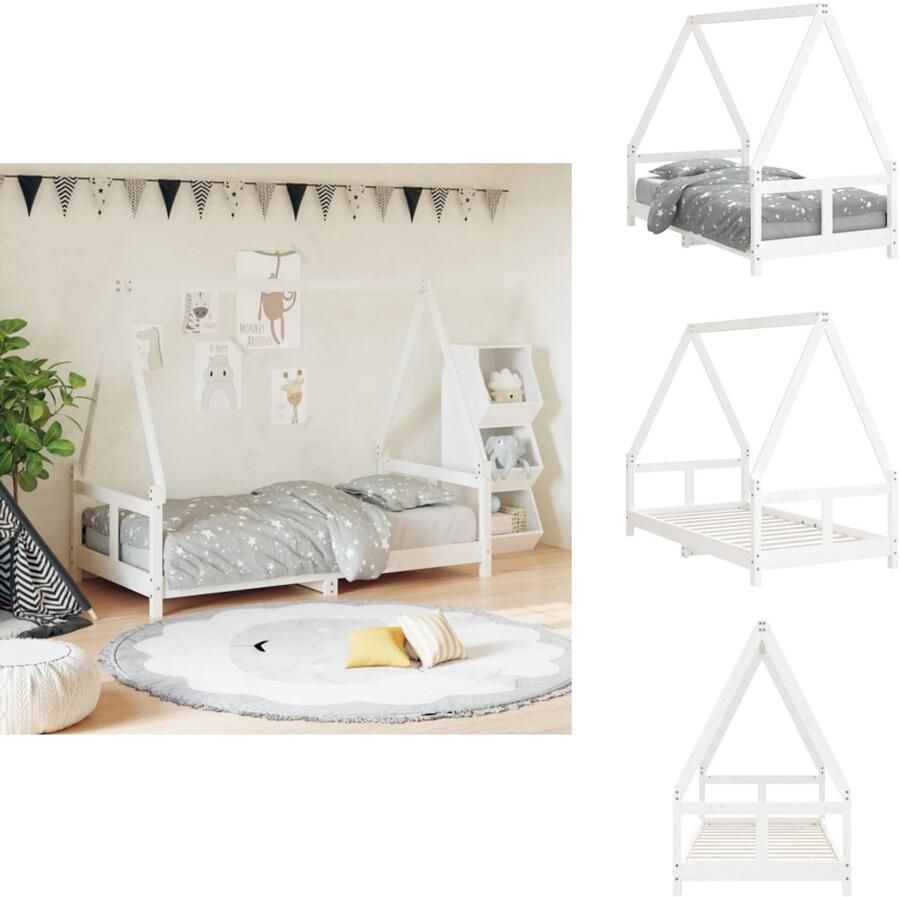 VidaXL Kinderbedframe Kinderbedframes Kinderbed Peuterbed Kinderbedframe 80x160 cm massief grenenhout wit