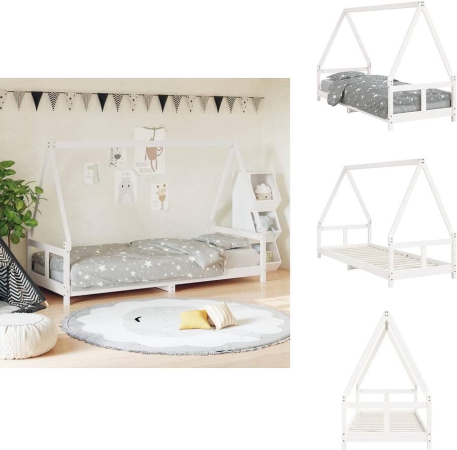 VidaXL Kinderbedframe Kinderbedframes Kinderbed Peuterbed Kinderbedframe 80x200 cm massief grenenhout wit