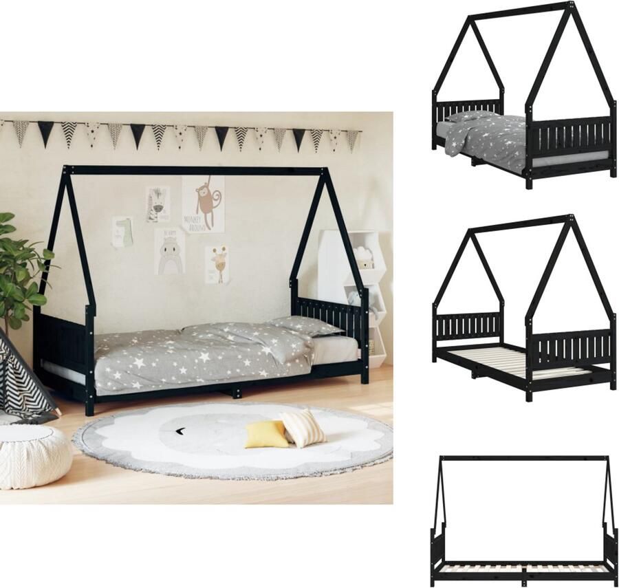 VidaXL Kinderbedframe Kinderbedframes Kinderbed Peuterbed Kinderbedframe 80x200 cm massief grenenhout zwart