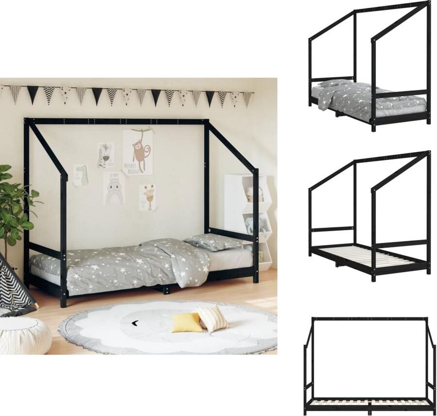 VidaXL Kinderbedframe Kinderbedframes Kinderbed Peuterbed Kinderbedframe 80x200 cm massief grenenhout zwart - Foto 2