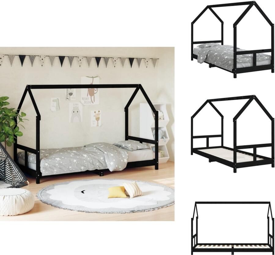 VidaXL Kinderbedframe Kinderbedframes Kinderbed Peuterbed Kinderbedframe 80x200 cm massief grenenhout zwart