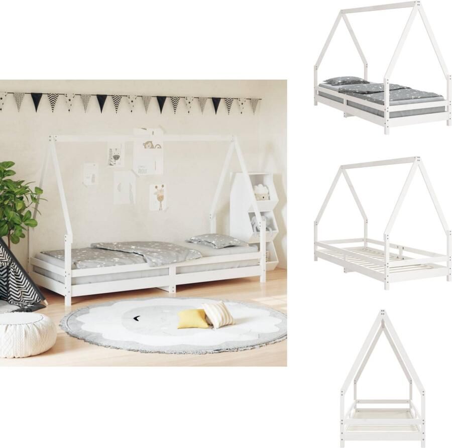 VidaXL Kinderbedframe Kinderbedframes Kinderbed Peuterbed Kinderbedframe 80x200 cm massief grenenhout wit