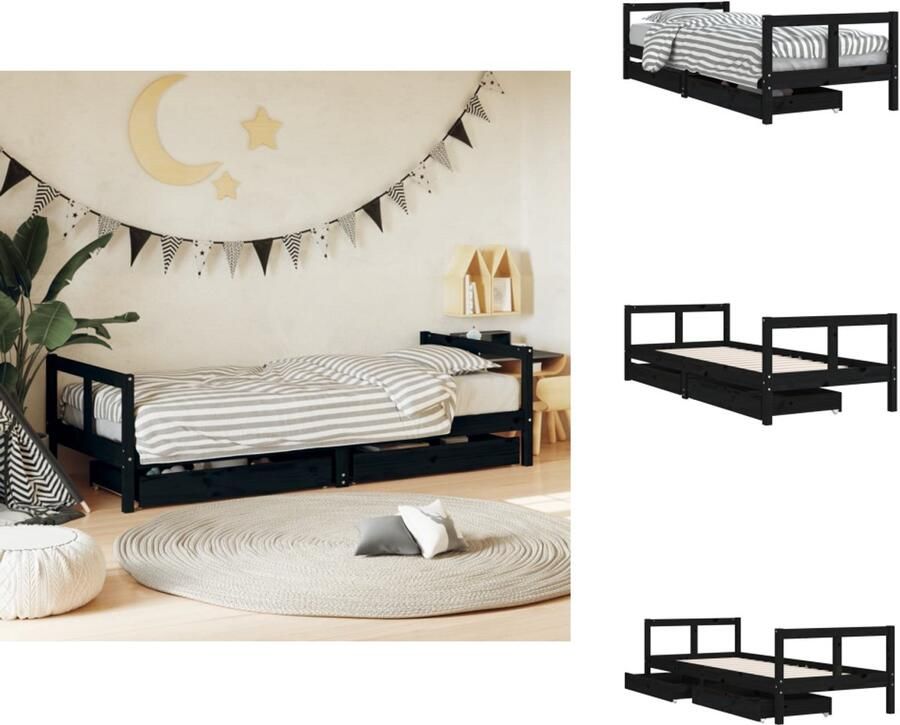 VidaXL Kinderbedframe Kinderbedframes Kinderbed Peuterbed Kinderbedframe 80x200 cm massief grenenhout zwart