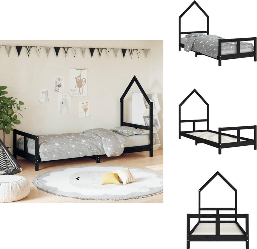 VidaXL Kinderbedframe Kinderbedframes Kinderbed Peuterbed Kinderbedframe 80x200 cm massief grenenhout zwart