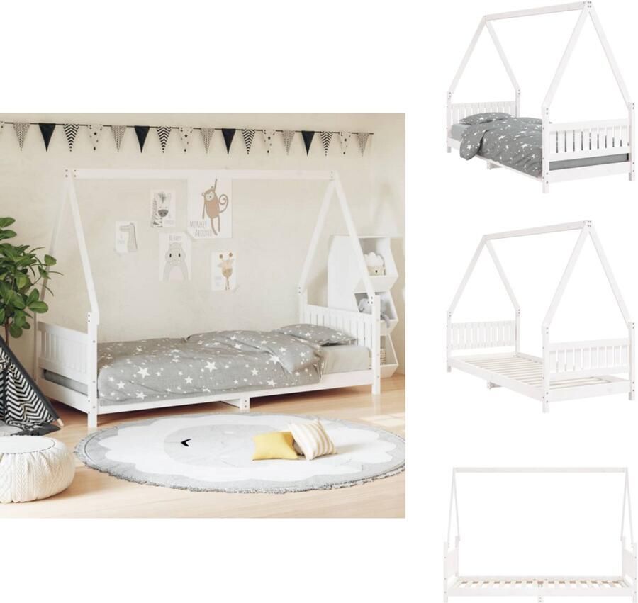 VidaXL Kinderbedframe Kinderbedframes Kinderbed Peuterbed Kinderbedframe 80x200 cm massief grenenhout wit