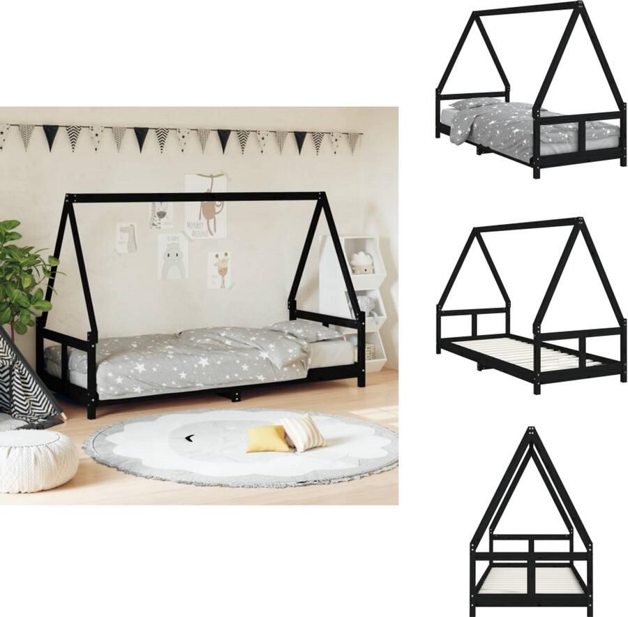 VidaXL Kinderbedframe Kinderbedframes Kinderbed Peuterbed Kinderbedframe 80x200 cm massief grenenhout zwart