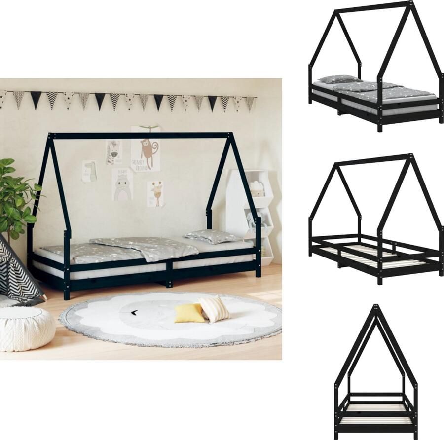 VidaXL Kinderbedframe Kinderbedframes Kinderbed Peuterbed Kinderbedframe 80x200 cm massief grenenhout zwart