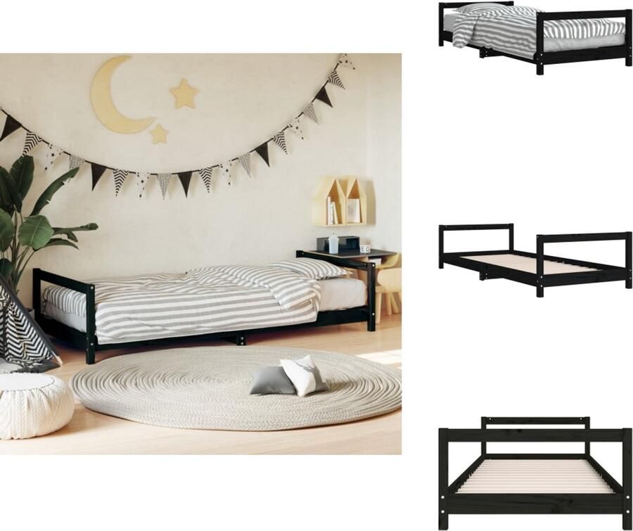 VidaXL Kinderbedframe Kinderbedframes Kinderbed Peuterbed Kinderbedframe 80x200 cm massief grenenhout zwart - Foto 3