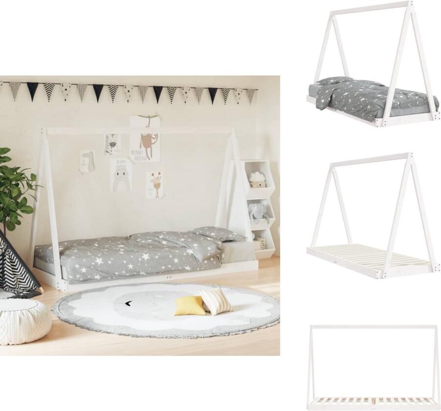 VidaXL Kinderbedframe Kinderbedframes Kinderbed Peuterbed Kinderbedframe 80x200 cm massief grenenhout wit - Foto 3