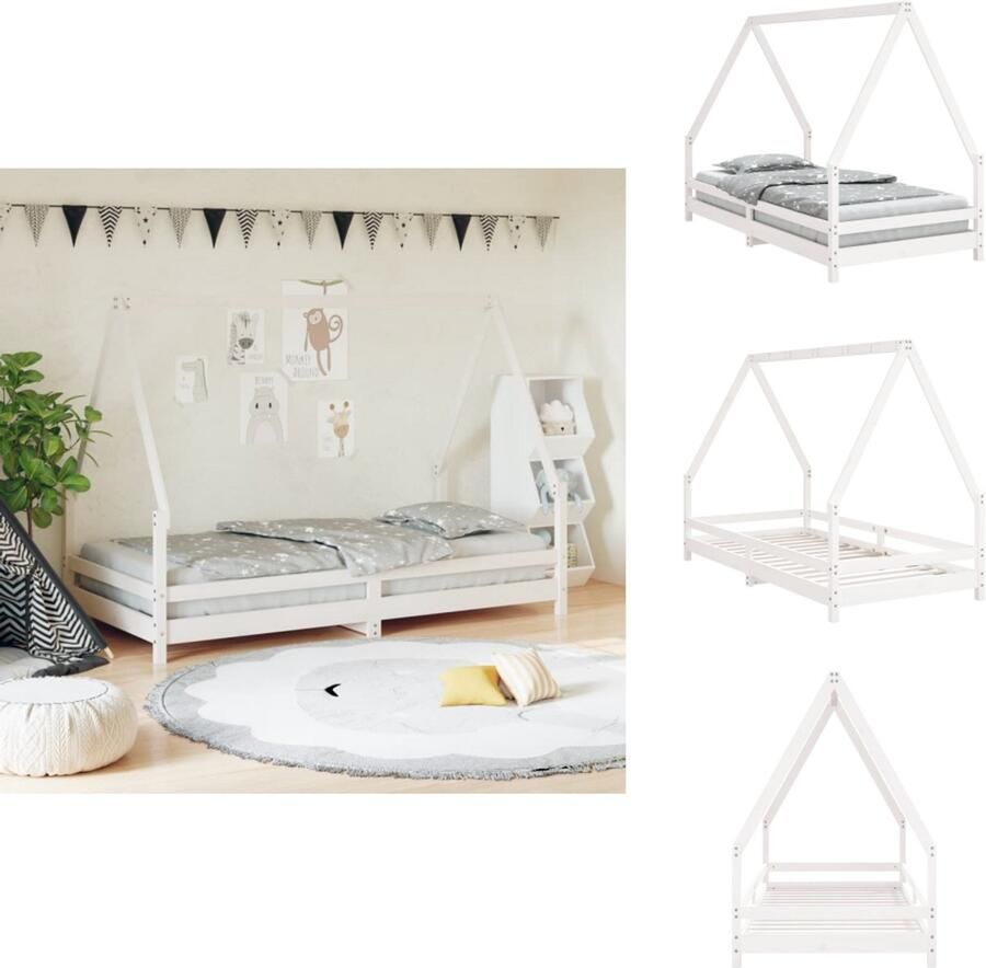 VidaXL Kinderbedframe Kinderbedframes Kinderbed Peuterbed Kinderbedframe 90x190 cm massief grenenhout wit
