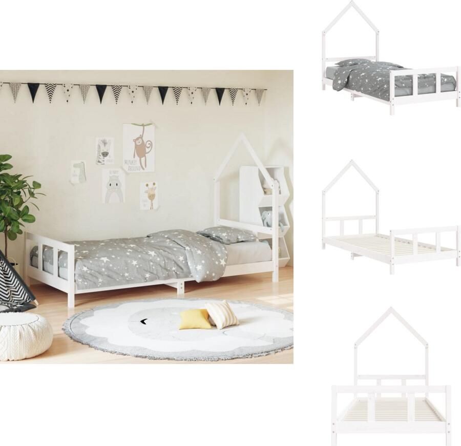 VidaXL Kinderbedframe Kinderbedframes Kinderbed Peuterbed Kinderbedframe 90x190 cm massief grenenhout wit