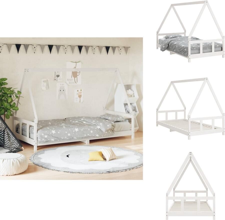 VidaXL Kinderbedframe Kinderbedframes Kinderbed Peuterbed Kinderbedframe 90x190 cm massief grenenhout wit