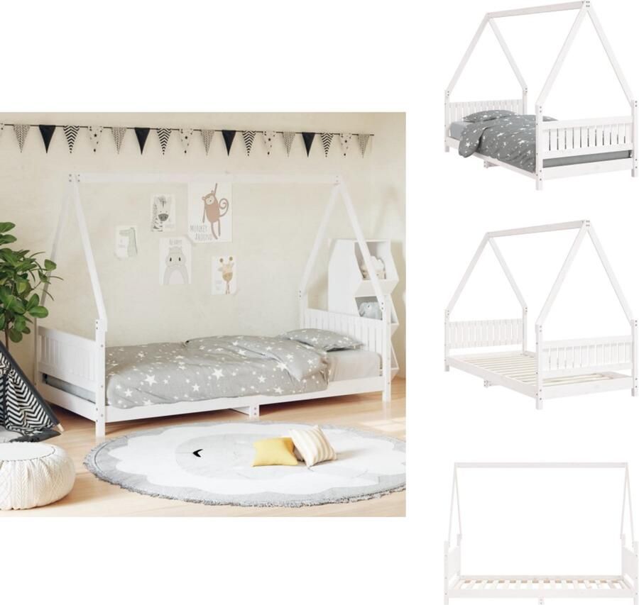 VidaXL Kinderbedframe Kinderbedframes Kinderbed Peuterbed Kinderbedframe 90x190 cm massief grenenhout wit