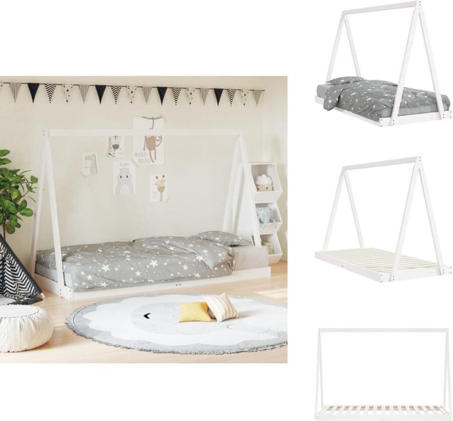 VidaXL Kinderbedframe Kinderbedframes Kinderbed Peuterbed Kinderbedframe 90x190 cm massief grenenhout wit