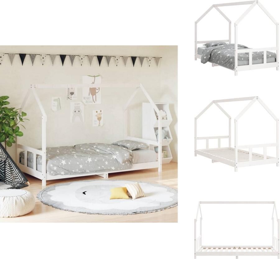 VidaXL Kinderbedframe Kinderbedframes Kinderbed Peuterbed Kinderbedframe 90x190 cm massief grenenhout wit - Foto 2