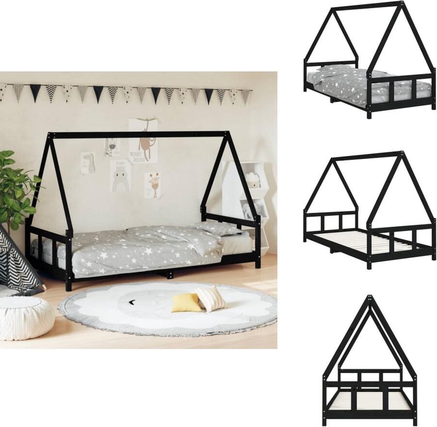 VidaXL Kinderbedframe Kinderbedframes Kinderbed Peuterbed Kinderbedframe 90x200 cm massief grenenhout zwart