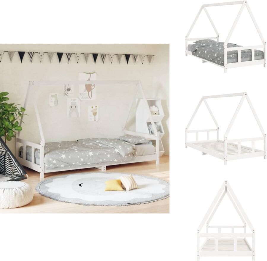 VidaXL Kinderbedframe Kinderbedframes Kinderbed Peuterbed Kinderbedframe 90x200 cm massief grenenhout wit