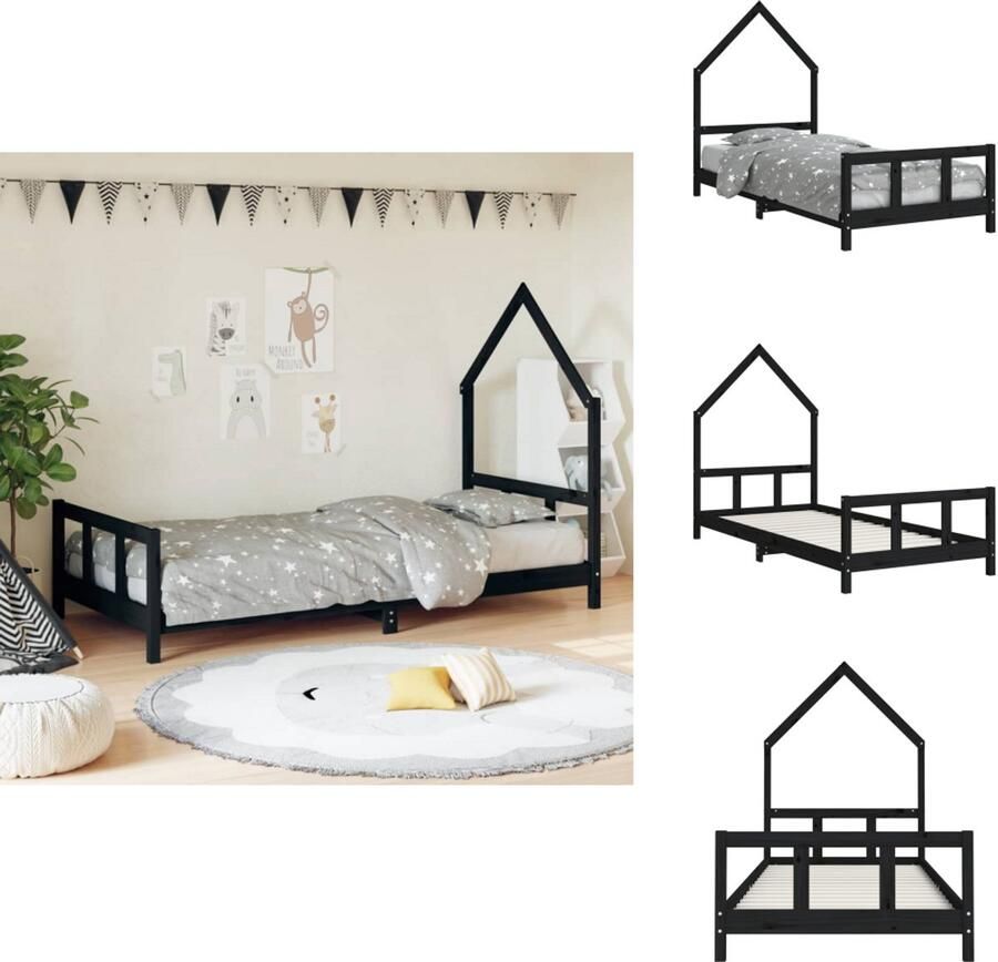 VidaXL Kinderbedframe Kinderbedframes Kinderbed Peuterbed Kinderbedframe 90x200 cm massief grenenhout zwart