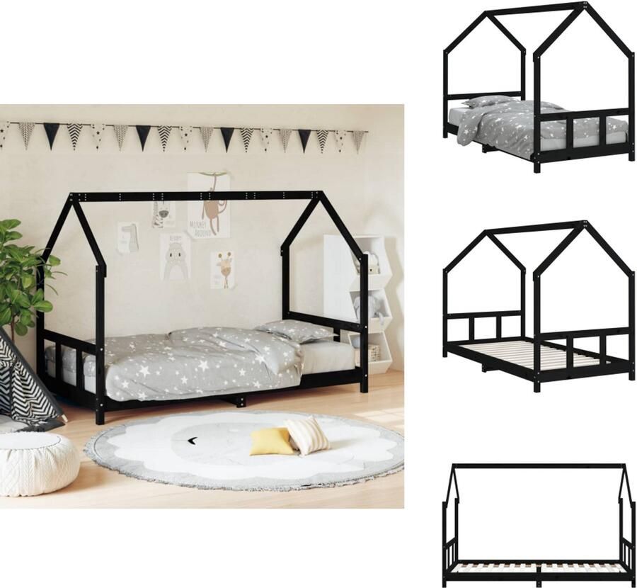 VidaXL Kinderbedframe Kinderbedframes Kinderbed Peuterbed Kinderbedframe 90x200 cm massief grenenhout zwart
