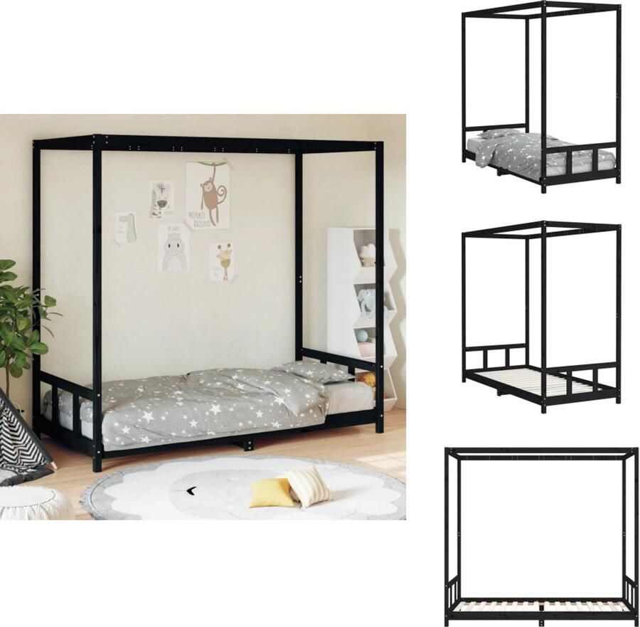 VidaXL Kinderbedframe Kinderbedframes Kinderbed Peuterbed Kinderbedframe 90x200 cm massief grenenhout zwart