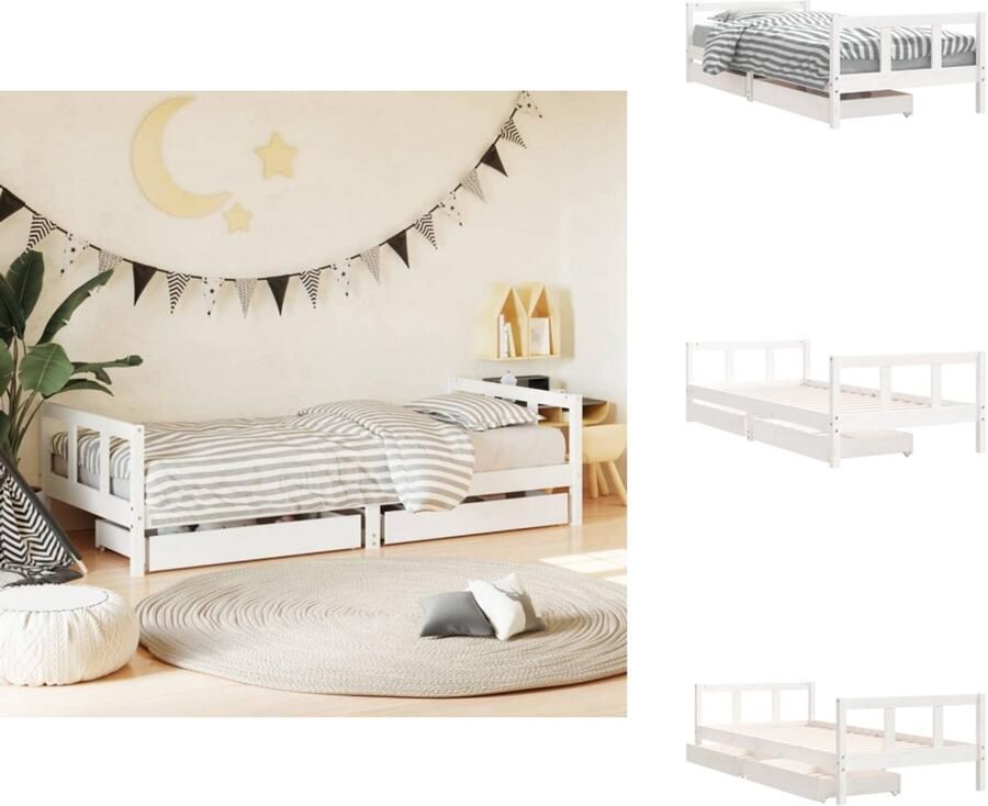 VidaXL Kinderbedframe Kinderbedframes Kinderbed Peuterbed Kinderbedframe 90x200 cm massief grenenhout wit - Foto 3