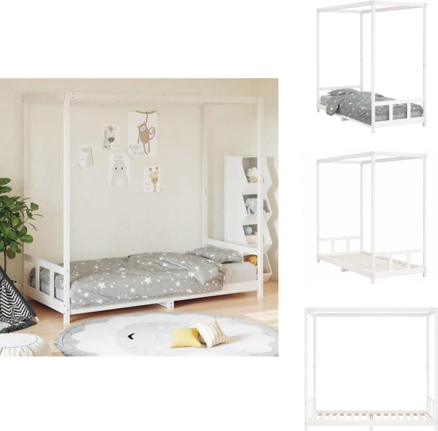 VidaXL Kinderbedframe Kinderbedframes Kinderbed Peuterbed Kinderbedframe 90x200 cm massief grenenhout wit