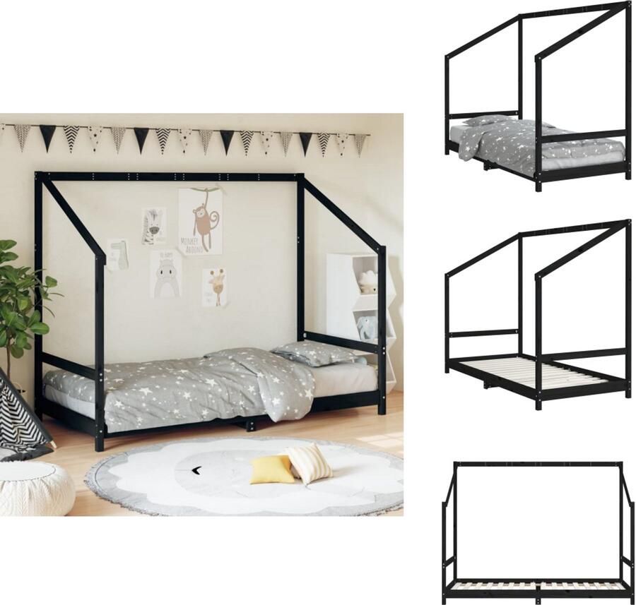 VidaXL Kinderbedframe Kinderbedframes Kinderbed Peuterbed Kinderbedframe 90x200 cm massief grenenhout zwart - Foto 2
