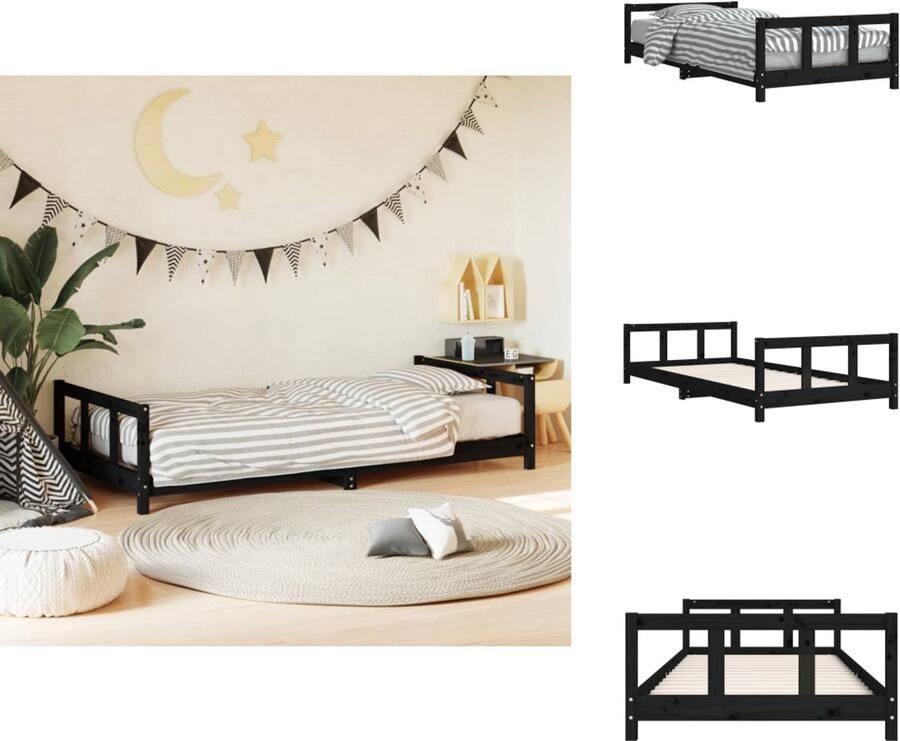 VidaXL Kinderbedframe Kinderbedframes Kinderbed Peuterbed Kinderbedframe 90x200 cm massief grenenhout zwart