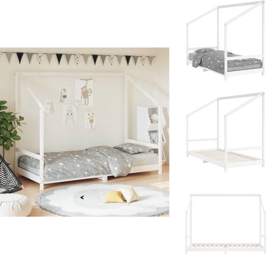 VidaXL Kinderbedframe Kinderbedframes Kinderbed Peuterbed Kinderbedframe 90x200 cm massief grenenhout wit - Foto 4