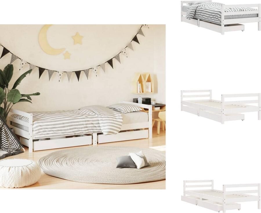 VidaXL Kinderbedframe Kinderbedframes Kinderbed Peuterbed Kinderbedframe met lades 80x200 cm massief grenenhout wit